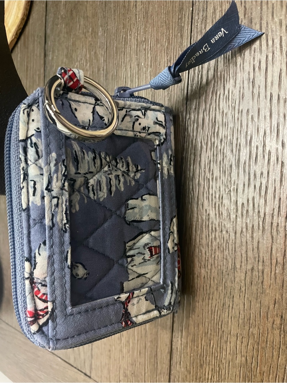 Vera Bradley Quilted Blue Winter Scene Card Wallet with Key Ring